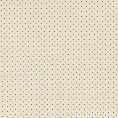 Andover Fabrics Poppy Seeds by Laundry Basket Quilts Blue Cream Pin Dots, fabric pattern with small blue polka dots on a cream background.