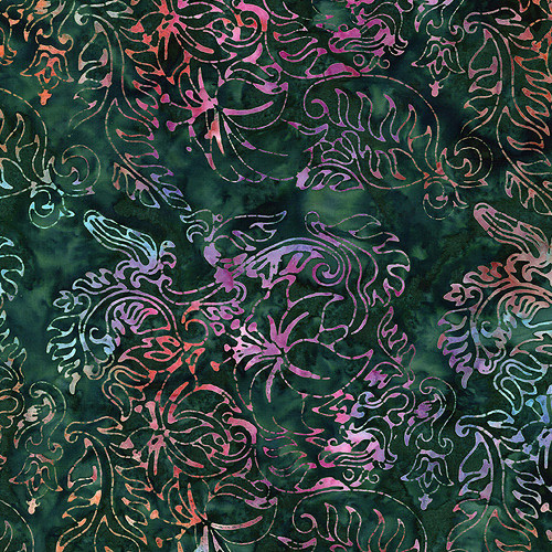 Timeless Treasures Fabrics Mayfair Tonga Batiks Wing and a Prayer Mayfair Green Pink Lily Vines