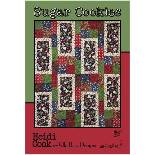 Villa Rosa Designs Sugar Cookies Quilt Pattern, colorful patchwork quilt featuring sugar cookie and holiday-themed designs.