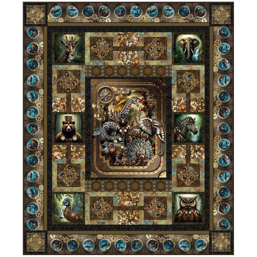 In The Beginning Fabrics Steampunk Menagerie by Jason Yenter Queen Size Quilt Pattern