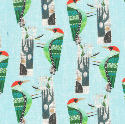 FreeSpirit Fabrics Flying South by Clare Youngs Woodpecker Sky Blue
