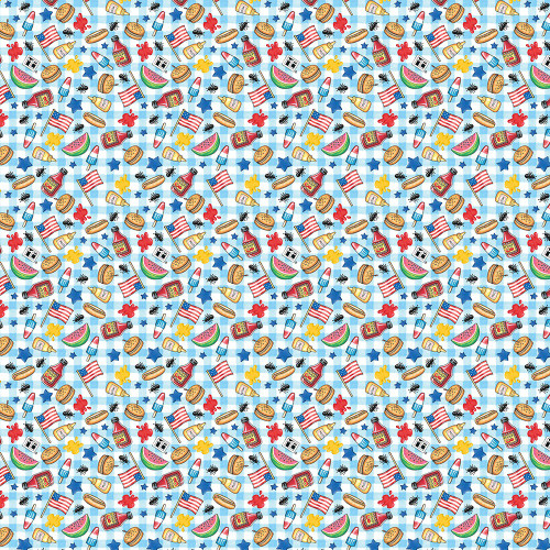 FreeSpirit Fabrics Happy Birthday, America! Mary Engelbreit America's Birthday Cookout Blue