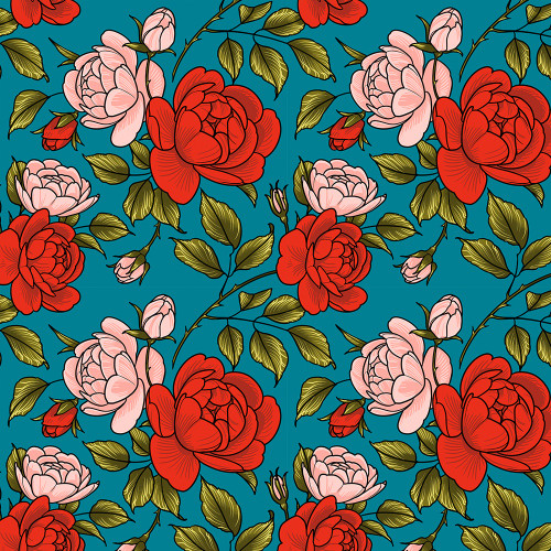 FreeSpirit Fabrics Love Letters by Club Hauer Roses Are Falling Teal