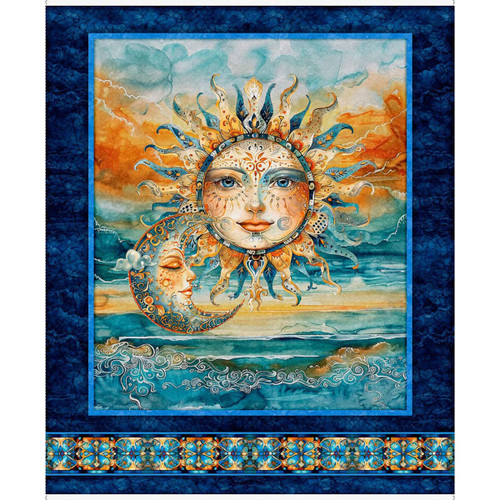 Quilting Treasures Fabrics Bohemian Sunrise by Dan Morris Navy Blue Sun Moon Celestial Panel 36