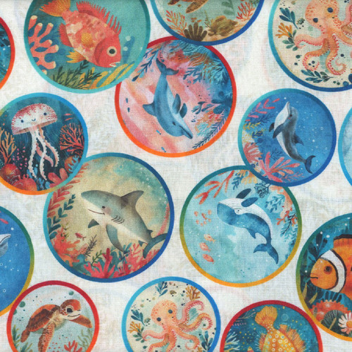 Quilting Treasures Fabrics Aquatic Adventures by Dan Morris Cream Fish Medallions