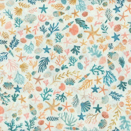 Quilting Treasures Fabrics Aquatic Adventures by Dan Morris Cream Teal Orange Coral Reef
