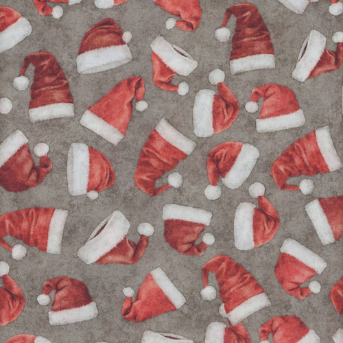 Quilting Treasures Fabrics Holly Jolly by Dan Morris Grey Santa Claus Hats