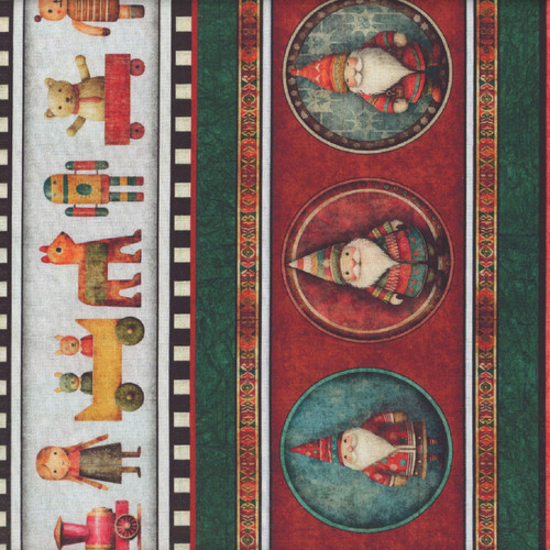 Quilting Treasures Fabrics Santa's Workshop Merry Christmas Stripe Red Green