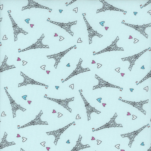 Benartex Fabrics Parisian Pups Kanvas Studio Love Paris Light Blue