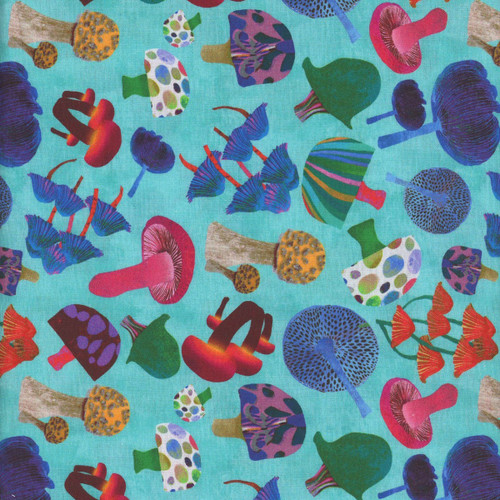 Benartex Fabrics Modern Mushrooms Kate Segal Mod Mushroom Mix Turquoise