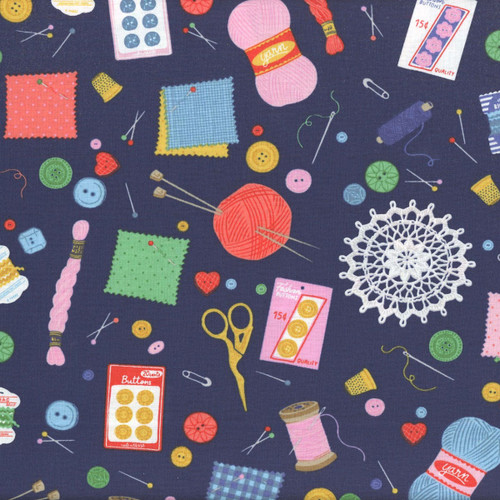 Riley Blake Fabrics Hand Made Damask Love Notions Navy