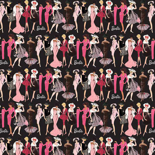 Riley Blake Fabrics Barbie Vintage Fashion Black