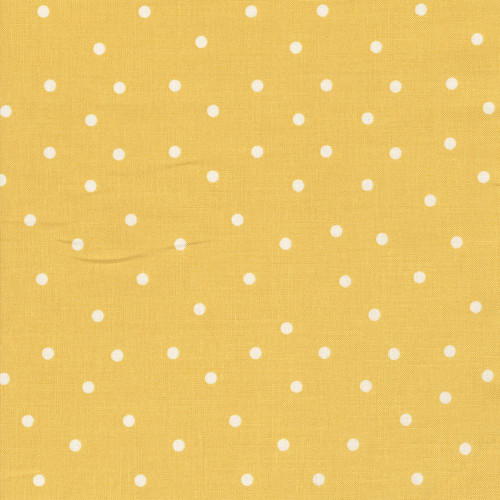 Riley Blake Fabrics Sunflower Whispers Lisa Audit Dots Yellow, yellow fabric featuring white polka dots pattern.