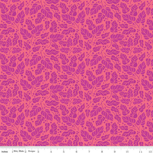Riley Blake Fabrics Zinnias Lila Tueller Zinnia Leaves Hot Pink