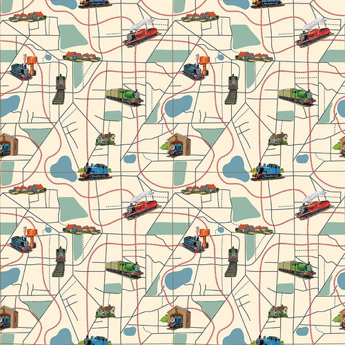 Riley Blake Fabrics Thomas & Friends Thomas the Tank Engine 80th Anniversary Map Cream