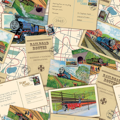 Riley Blake Fabrics Thomas & Friends Thomas the Tank Engine 80th Anniversary Postcard Toss Multi