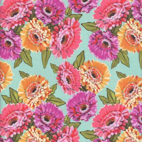 Riley Blake Fabrics Zinnias Lila Tueller Main Aqua