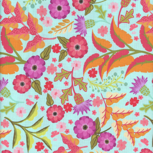 Riley Blake Fabrics Zinnias Lila Tueller Floral Aqua