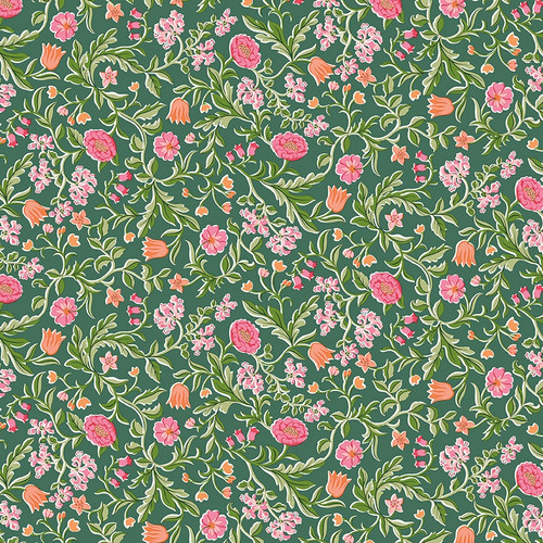 Riley Blake Fabrics Liberty Craft Garden May's Flowers Garden Green