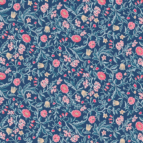 Riley Blake Fabrics Liberty Craft Garden May's Flowers Blue Green