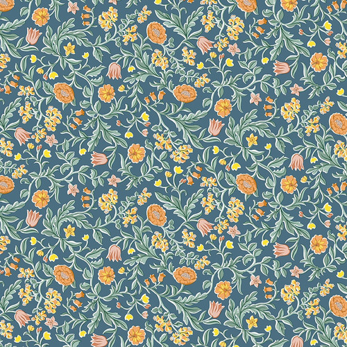 Riley Blake Fabrics Liberty Craft Garden May's Flowers Teal Green