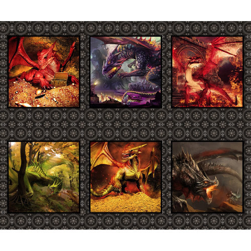 In The Beginning Fabrics Dragons Onyx Dragon Species Vignettes 36 Inch Panel