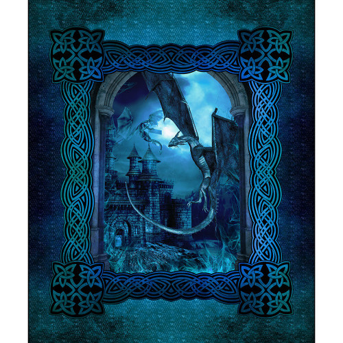 In The Beginning Fabrics Dragons Blue Fury Large Panel