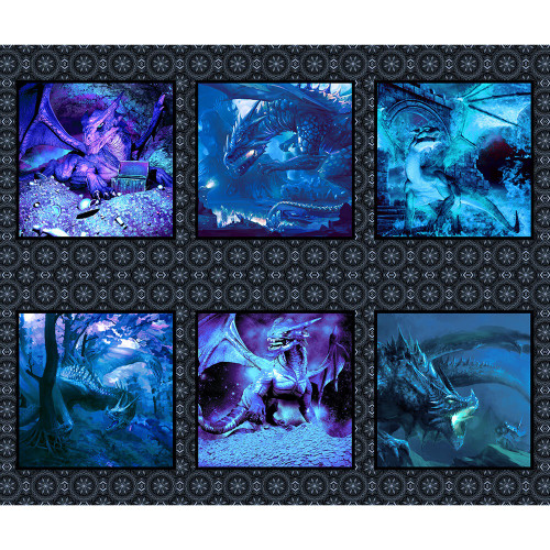 In The Beginning Fabrics Dragons Blue Fury Dragon Scenes Panel
