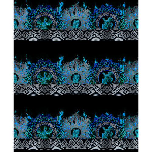 In The Beginning Fabrics Dragons Blue Fury Ethereal Flame Repeating Stripe