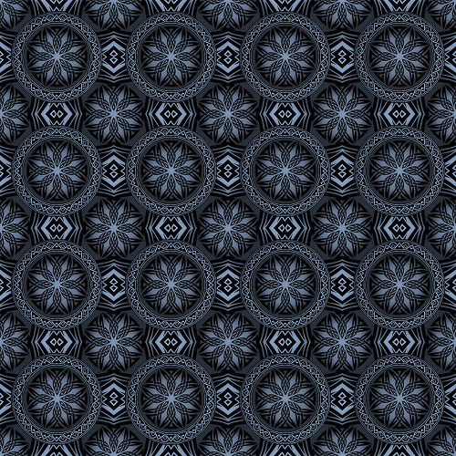 In The Beginning Fabrics Dragons Blue Fury Black Celtic Medallions