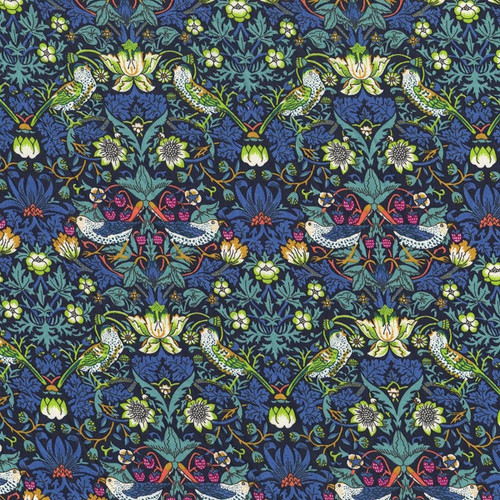 Liberty Fabrics Dark Blue William Morris Strawberry Thief  Tana Lawn