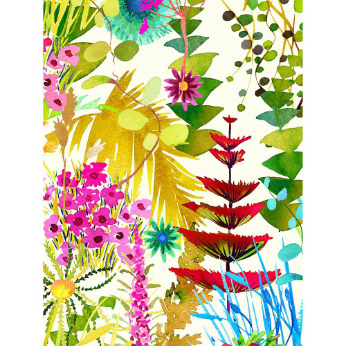 Liberty Fabrics Multi Bright Tresco Floral Tana Lawn, vibrant watercolor floral pattern with multicolored flowers and lush green foliage.