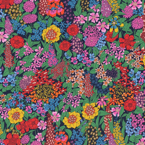 Liberty Fabrics Multi Bright Navy Ciara Garden Flowers Tana Lawn