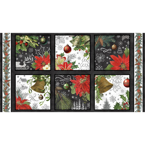 Blank Quilting Fabric Be Merry & Shine Bright Lily Ford Charcoal Christmas Blocks