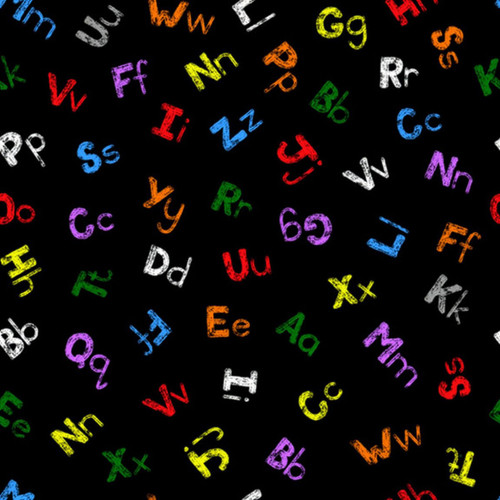 Blank Quilting Fabrics Color My World Black/Multi Tossed Letters
