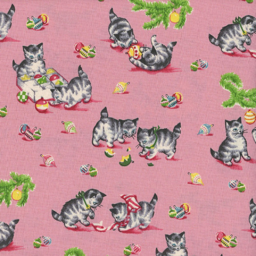 Henry Glass Fabrics A Kitty For Christmas Pink Kitties and garland