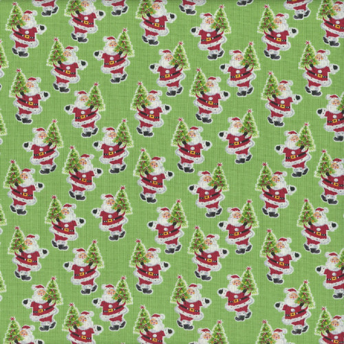 Henry Glass Fabrics A Kitty For Christmas Lime Small Santa Claus
