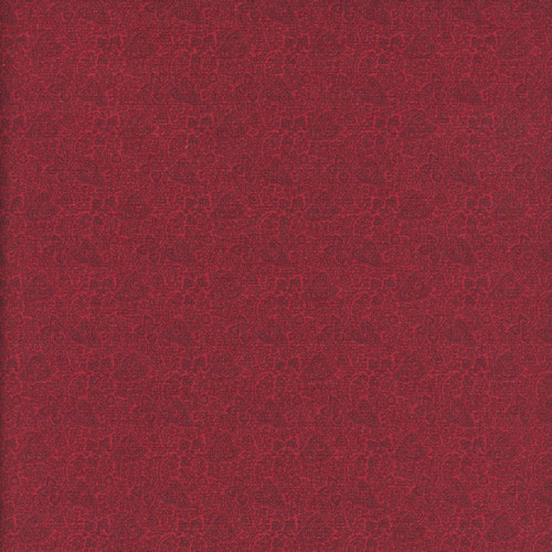 Henry Glass Fabrics A Kitty For Christmas Red Monotone Leaf