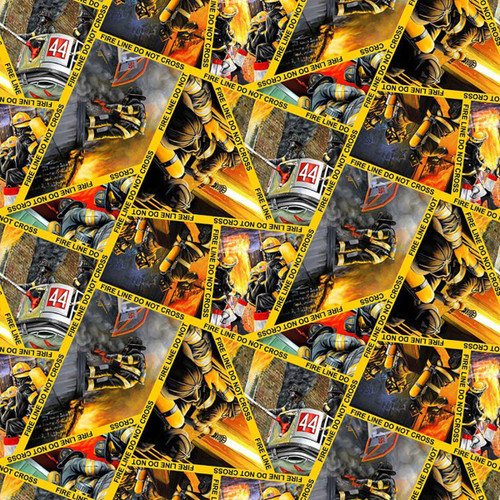 Blank Quilting Fabrics Fire Alarm Yellow Firefighter Collage