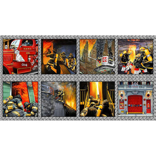 Blank Quilting Fabrics Fire Alarm Gray Firefighter Blocks