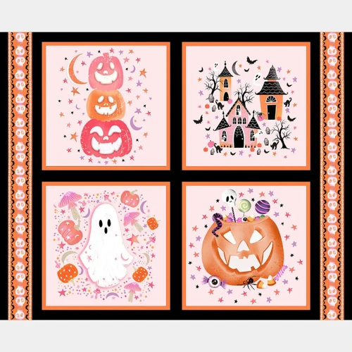Blank Quilting Fabrics Ghostly Greetings Lt. Pink Halloween Pillow Panel