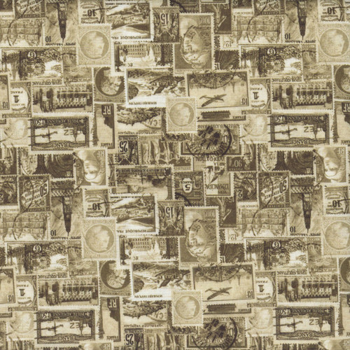 Blank Quilting Fabrics Paris Nights Sepia Postage Stamps