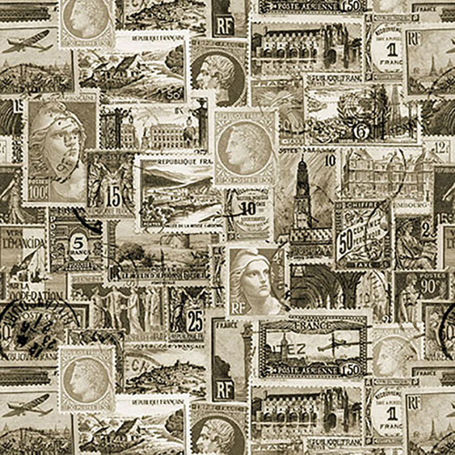 Blank Quilting Fabrics Paris Nights Sepia Postage Stamps