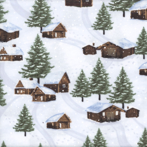 Timeless Treasures Fabrics Winter Wonderland Katie Hennagir Multi White Green Snowy Cabins
