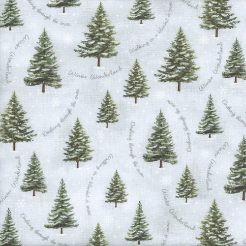 Timeless Treasures Fabrics Winter Wonderland Katie Hennagir Tree Green Pine Trees Script