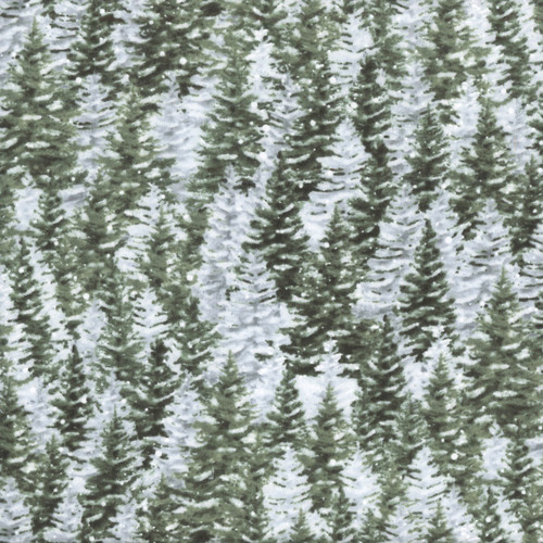 Timeless Treasures Fabrics Winter Wonderland Katie Hennagir Forest Green Snowy Pine Trees