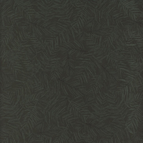 Timeless Treasures Fabrics Winter Wonderland Katie Hennagir Pine Green Pine Tree Twigs, black fabric with pine tree twig pattern.