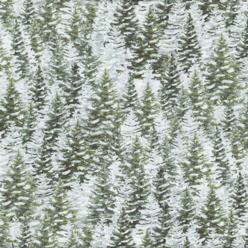 Timeless Treasures Fabrics Winter Wonderland Flannel Katie Hennagir Forest Green Snowy Pine Trees