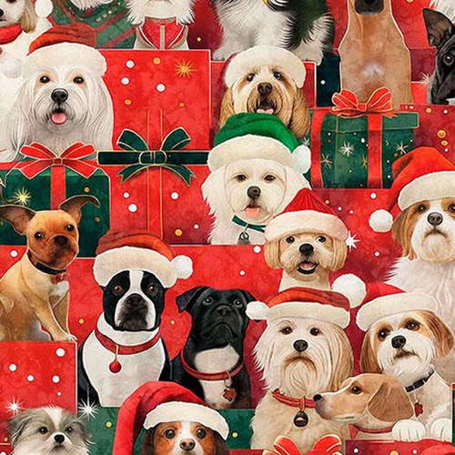 Quilting Treasures Fabrics Gotta Have It Novelties Red Green Brown Christmas Dogs Puppies
