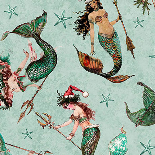 Quilting Treasures Fabrics Gotta Have It Novelties Seafoam Blue Green Mermaids